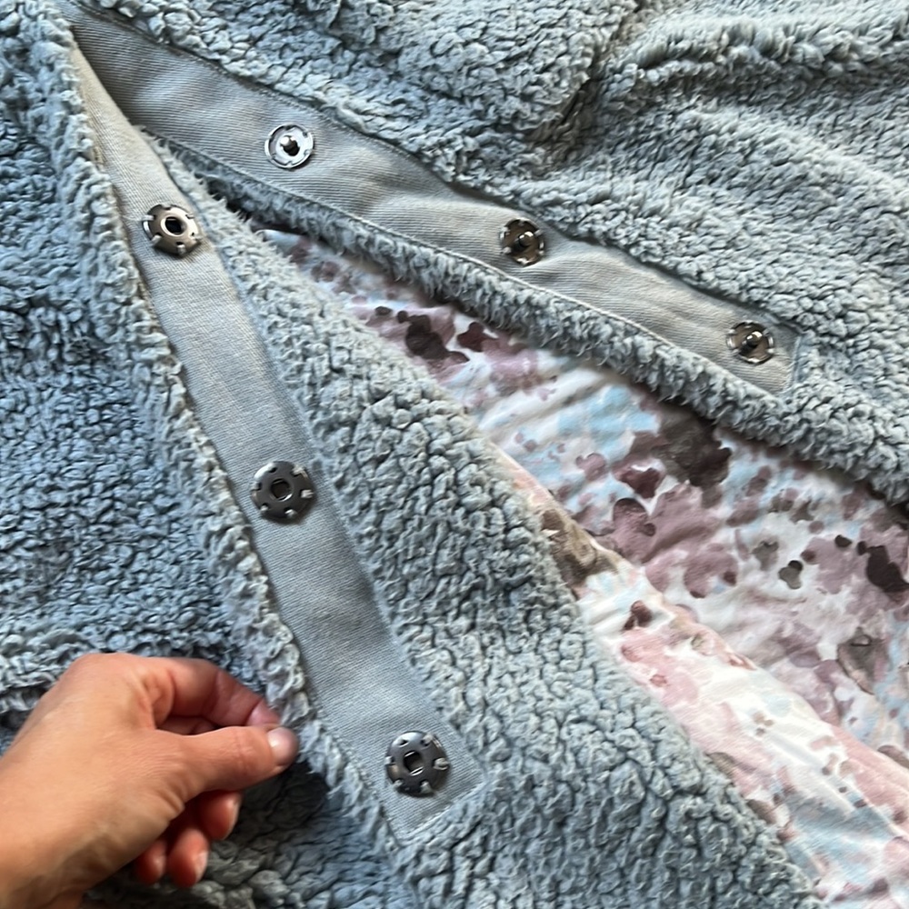 Free People Blue Tessa Teddy Longline Faux Sherpa Fur Trench Coat - Picture 11 of 13